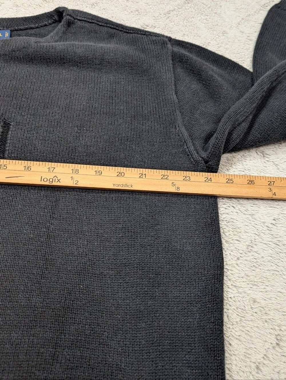 Polo Ralph Lauren Sweater Mens XL Black Big P Logo Boatneck Heavy Cotton Knit